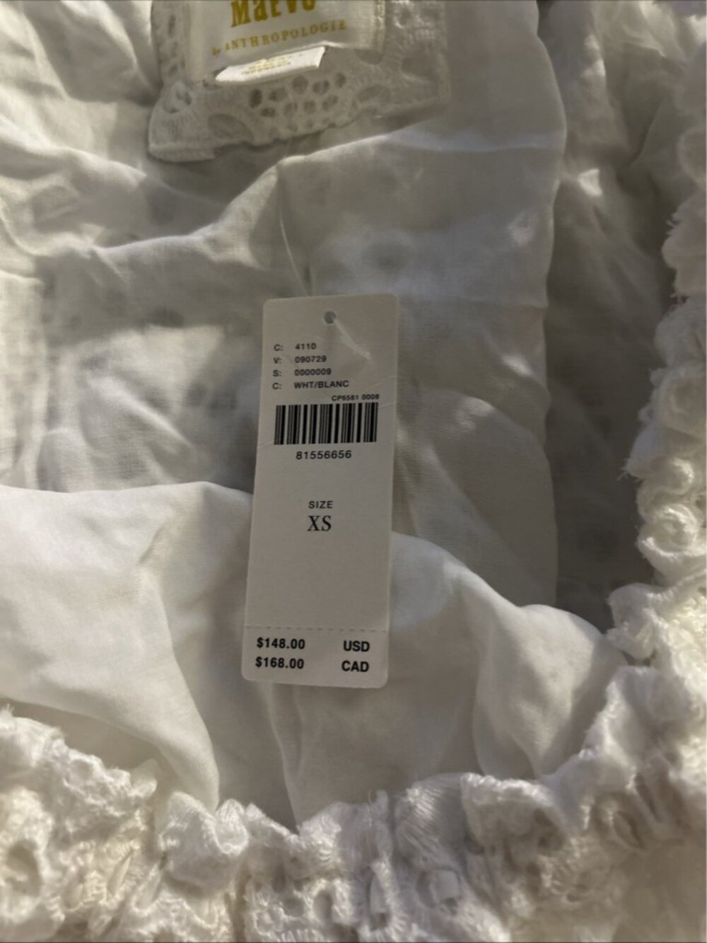 Anthropologie Maeve Off White Off The Shoulder Eyelet Top Lace Size XS - Picture 4 of 10